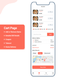 Cart page for online food delivery app system 