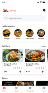 User interface for online food delivery app system 