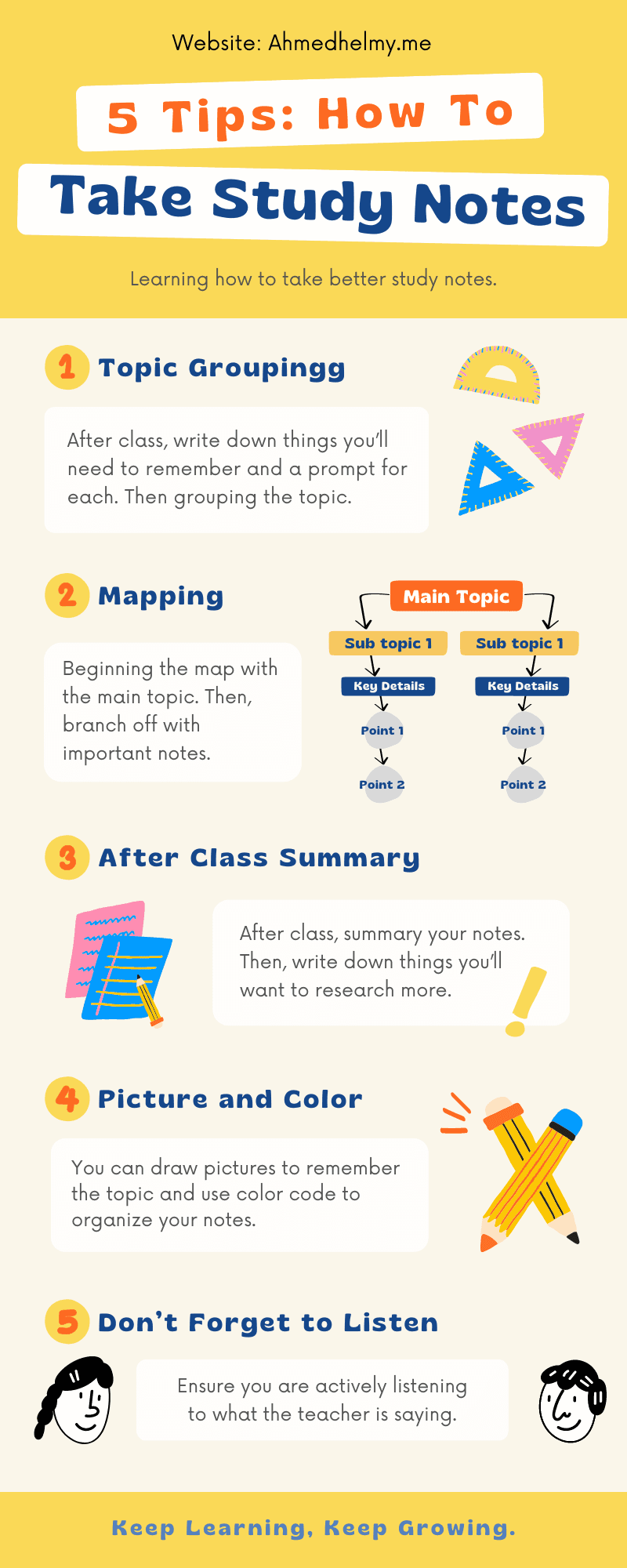 Infographic with tips for taking study notes