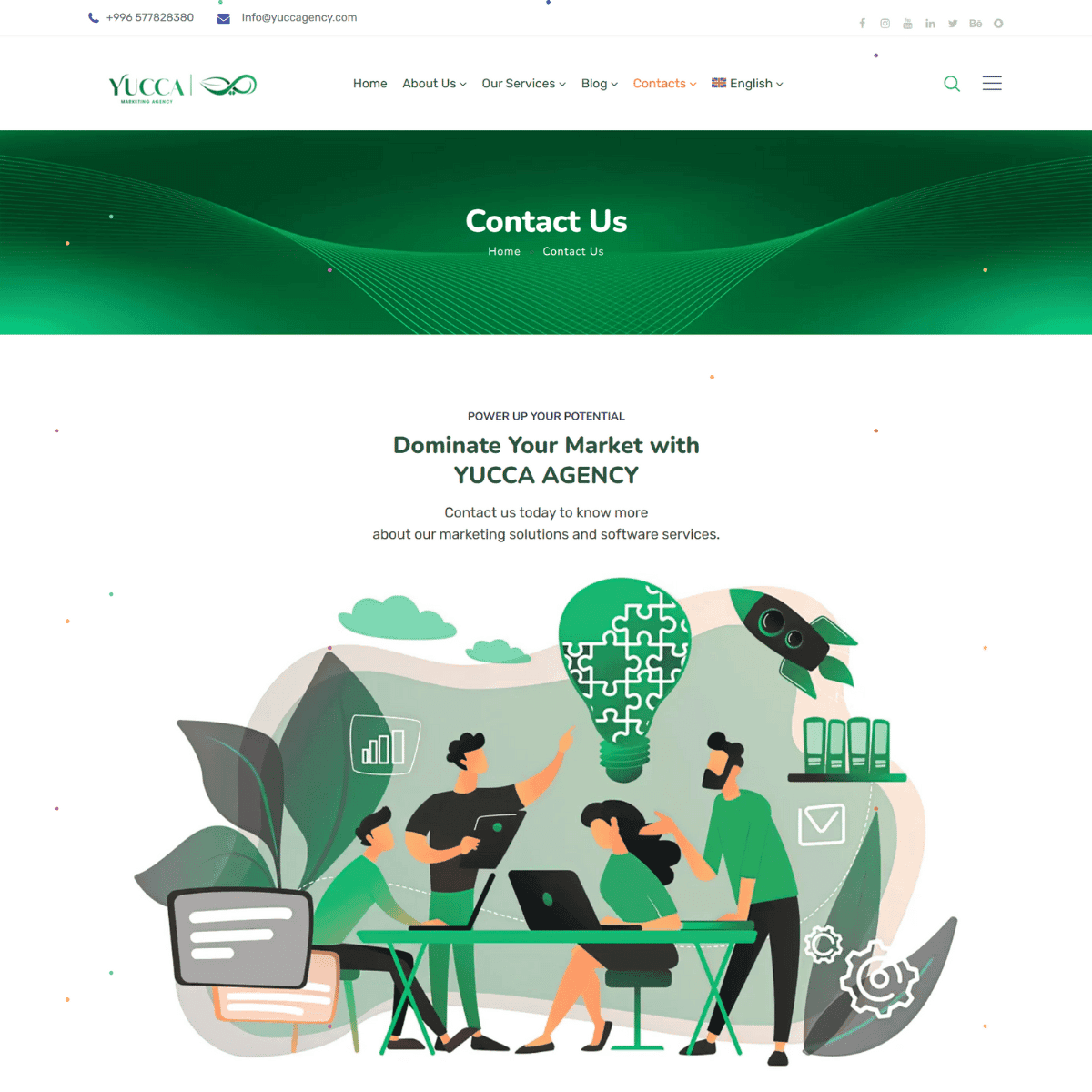 Yucca Agency contact page with a team illustration