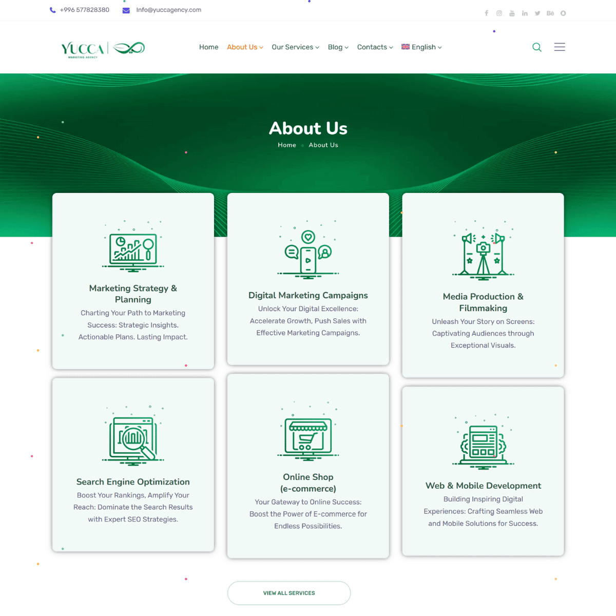 Yucca Agency service icon grid on green