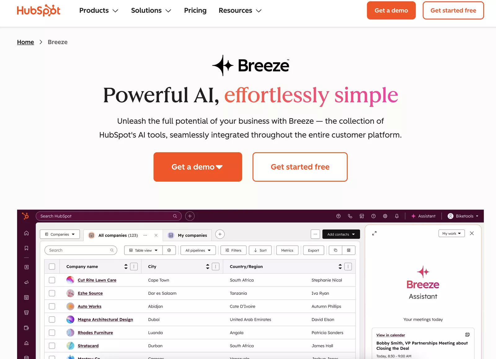 HubSpot Breeze AI page