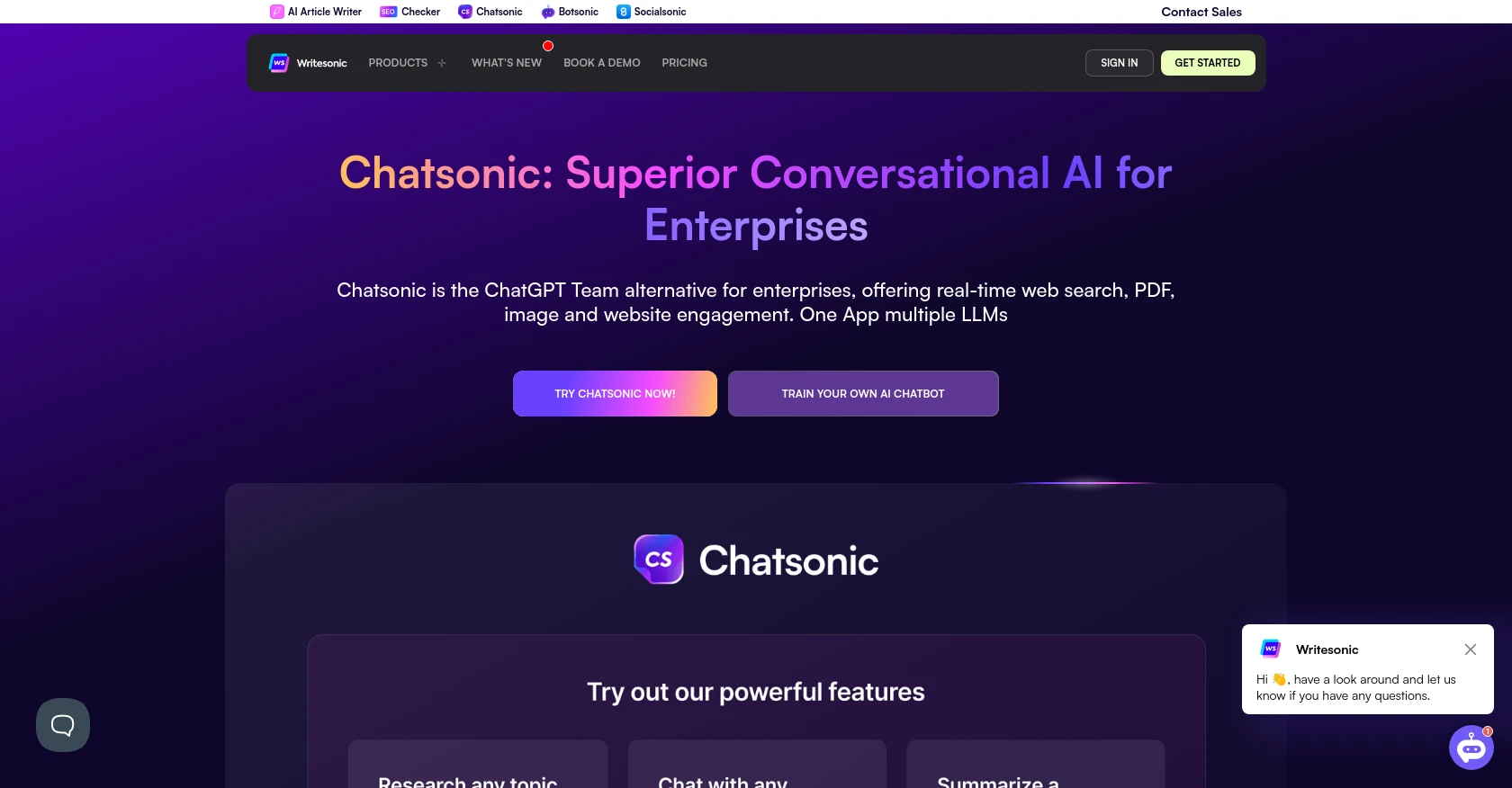 Chatsonic landing page by Writesonic