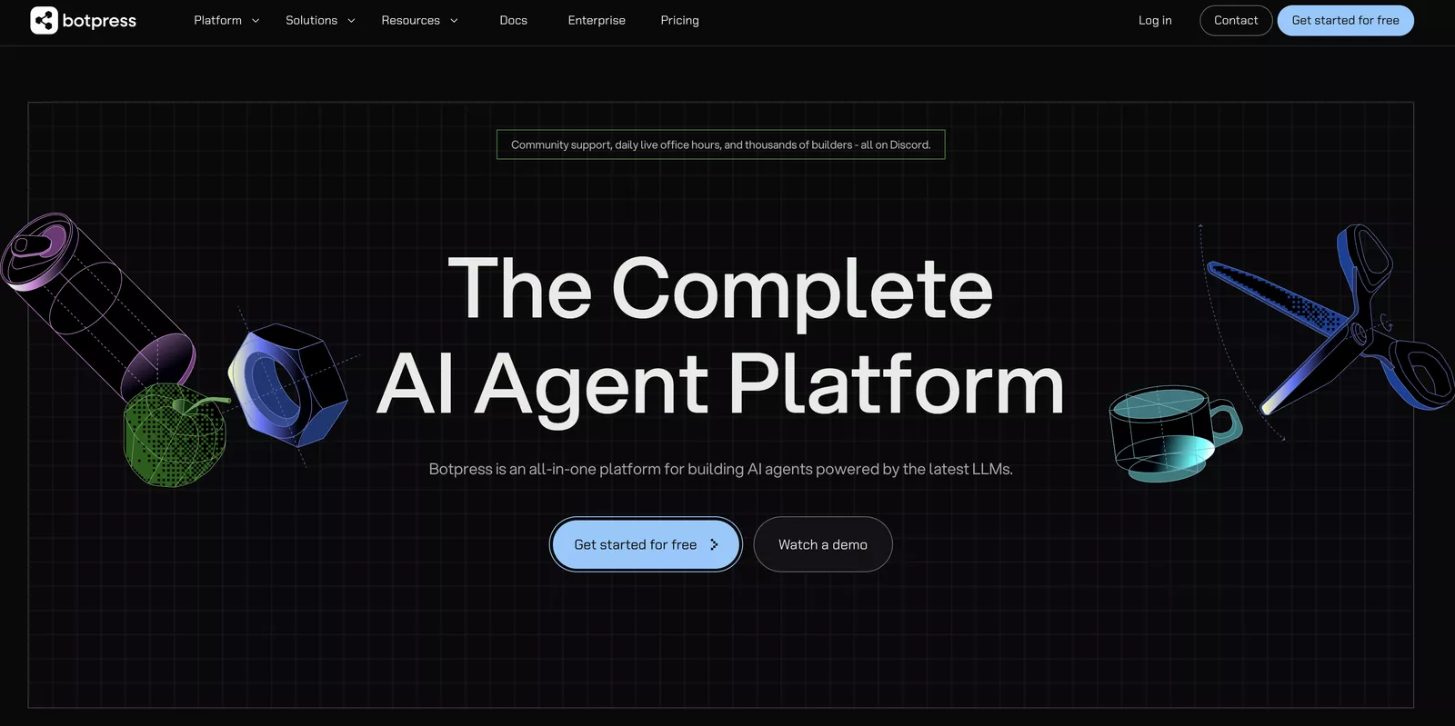 Botpress landing page for building AI agents