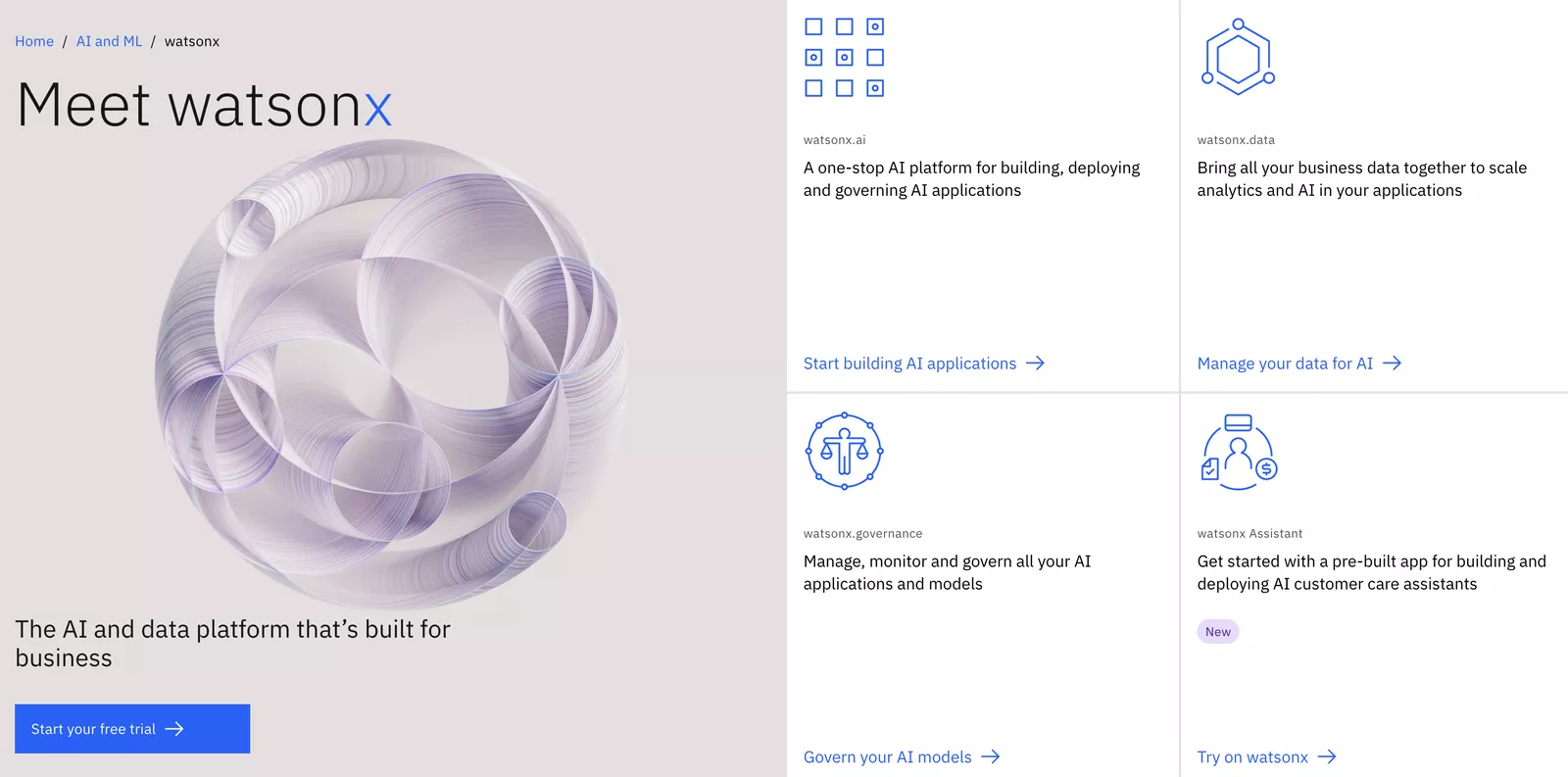 IBM watsonx landing page